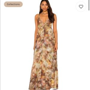 L’AGENCE Sachi Empire Waist Drawstring Dress in Multi Tie Dye Cloud Print